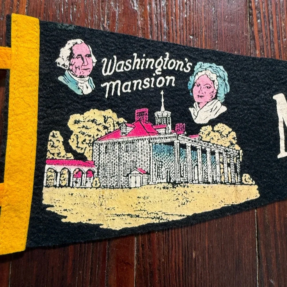 VTG 1960s Mt Vernon‎ Virginia Felt Pennant Black George Washingtons Mansion